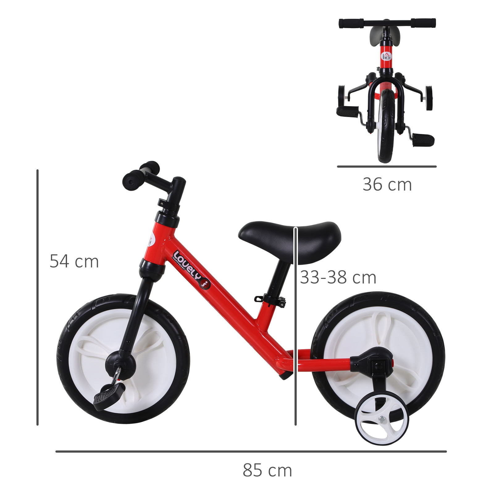 Bicicleta de Equilibrio con Pedales Ruedas Entrenamiento Rojo