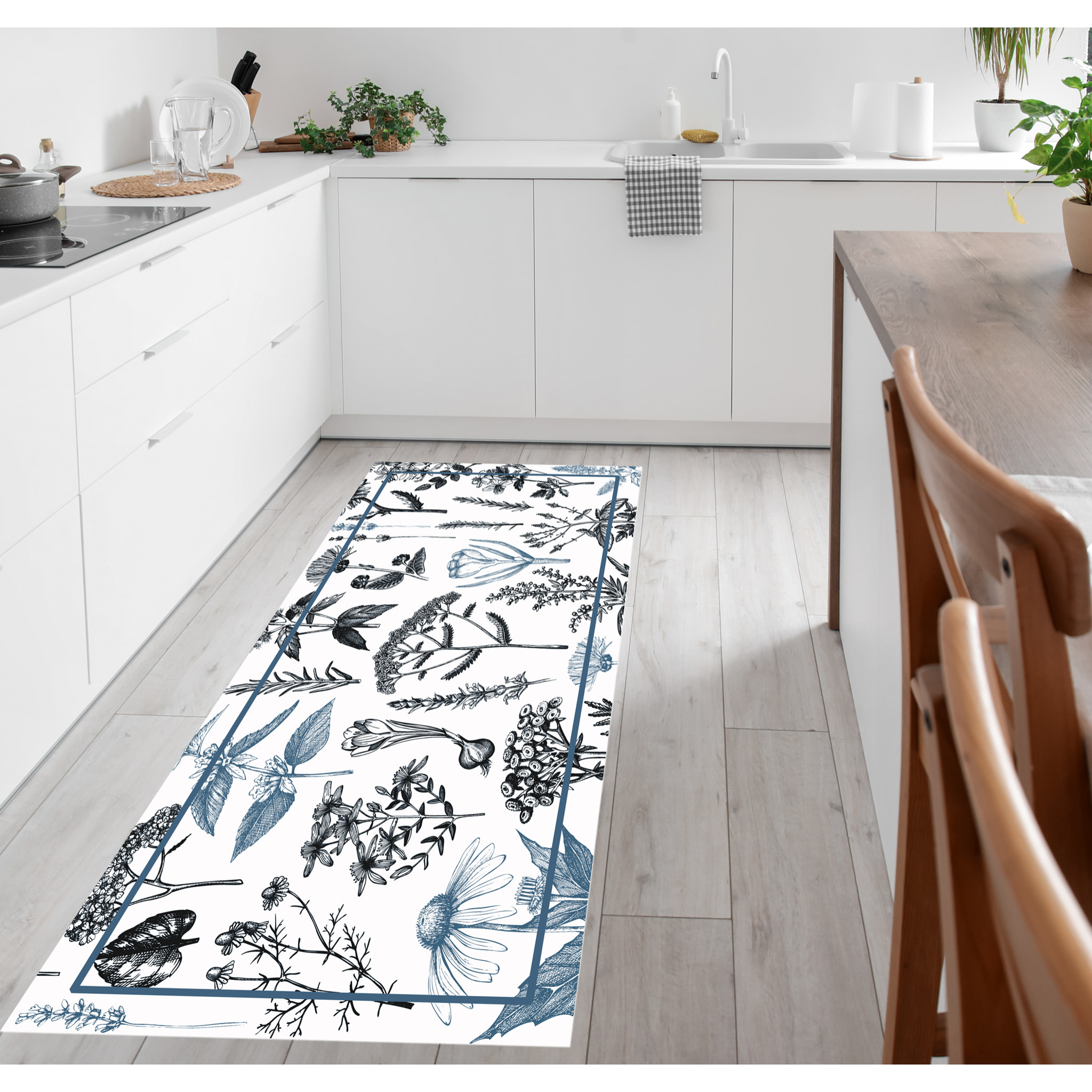 Alfombra de vinilo CERAMIKO, Plantas medicinales azul 66x150 cm