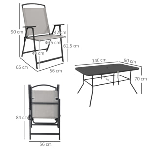 Conjunto de Muebles de Jardín de 7 Piezas Conjunto de Comedor de Exterior con 6 Sillas Plegables y Mesa de con Orificio para Sombrilla para Terraza Exterior Gris