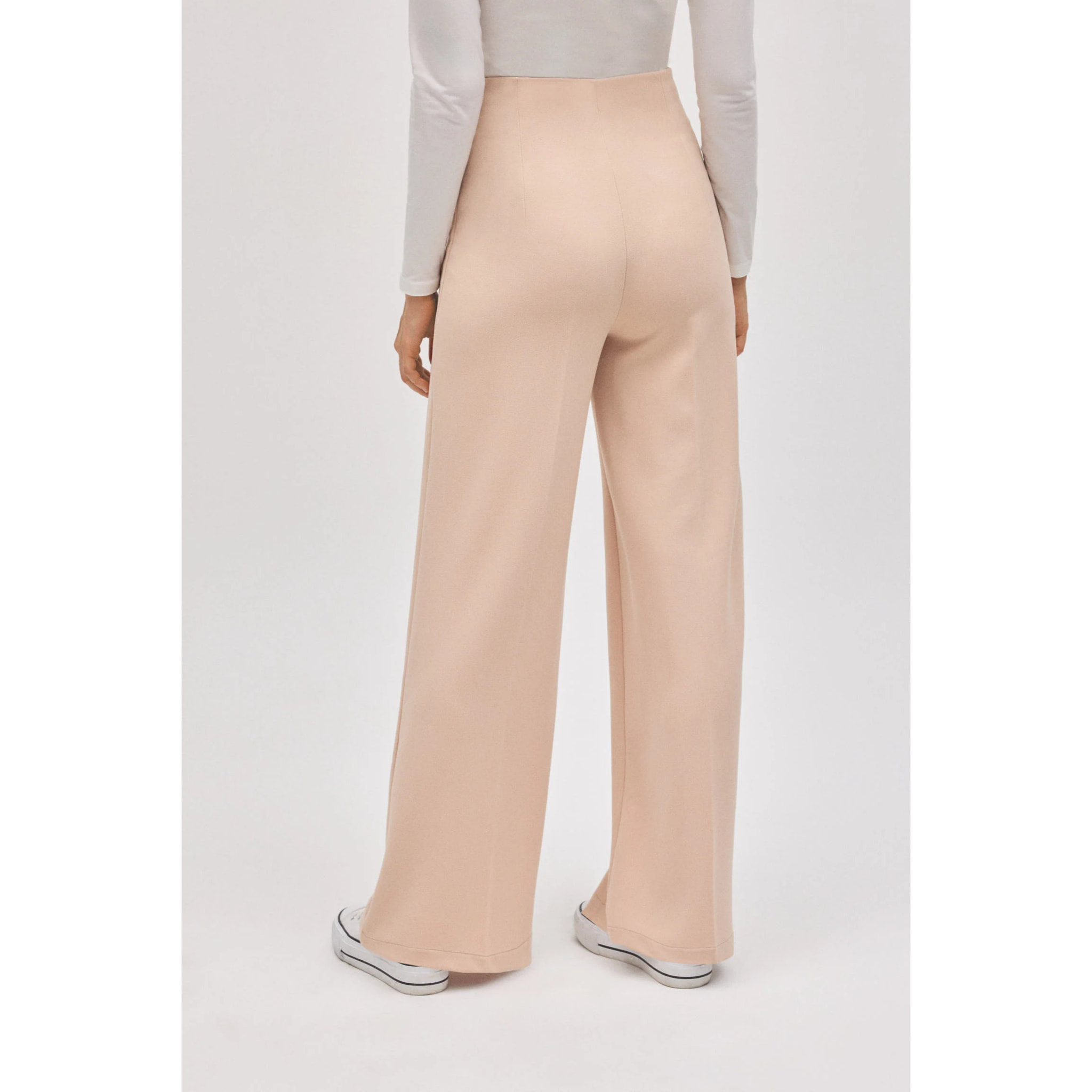 Pantaloni larghi effetto scamosciato color avorio