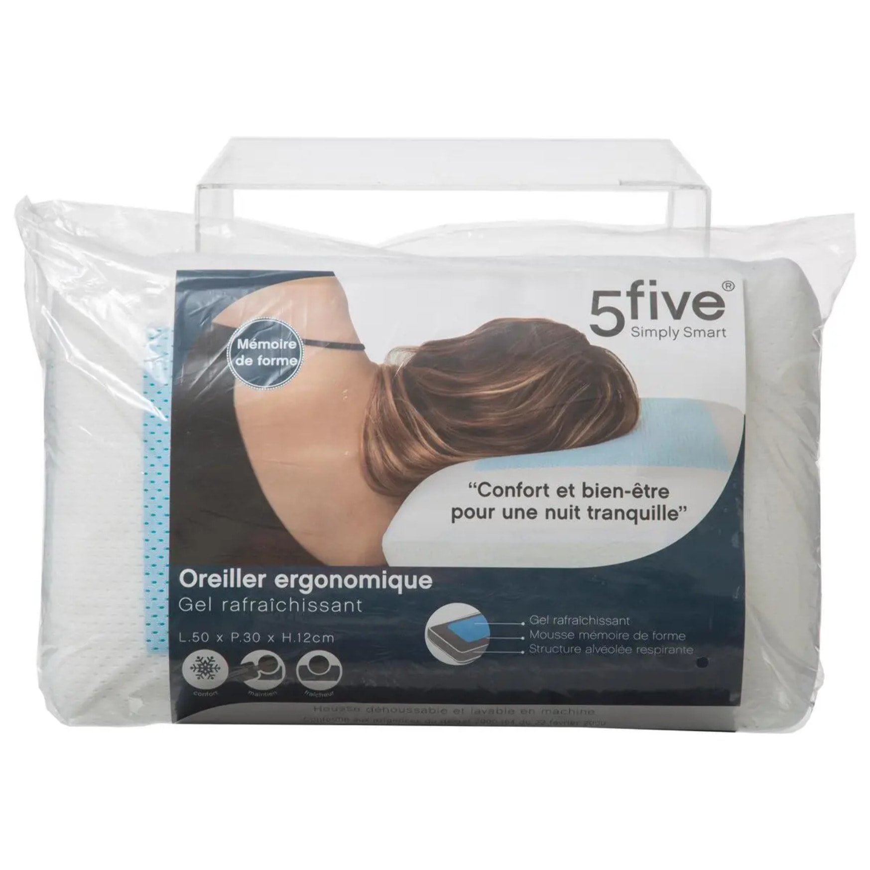 Oreiller mémoire de forme gel 50x30 cm