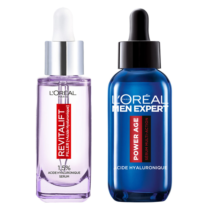 L'Oréal Paris Revitalift Filler Sérum Anti-rides 1.5% Acide Hyaluronique Pur 30ml, L'Oréal Paris Men Expert Power Age Sérum Mult