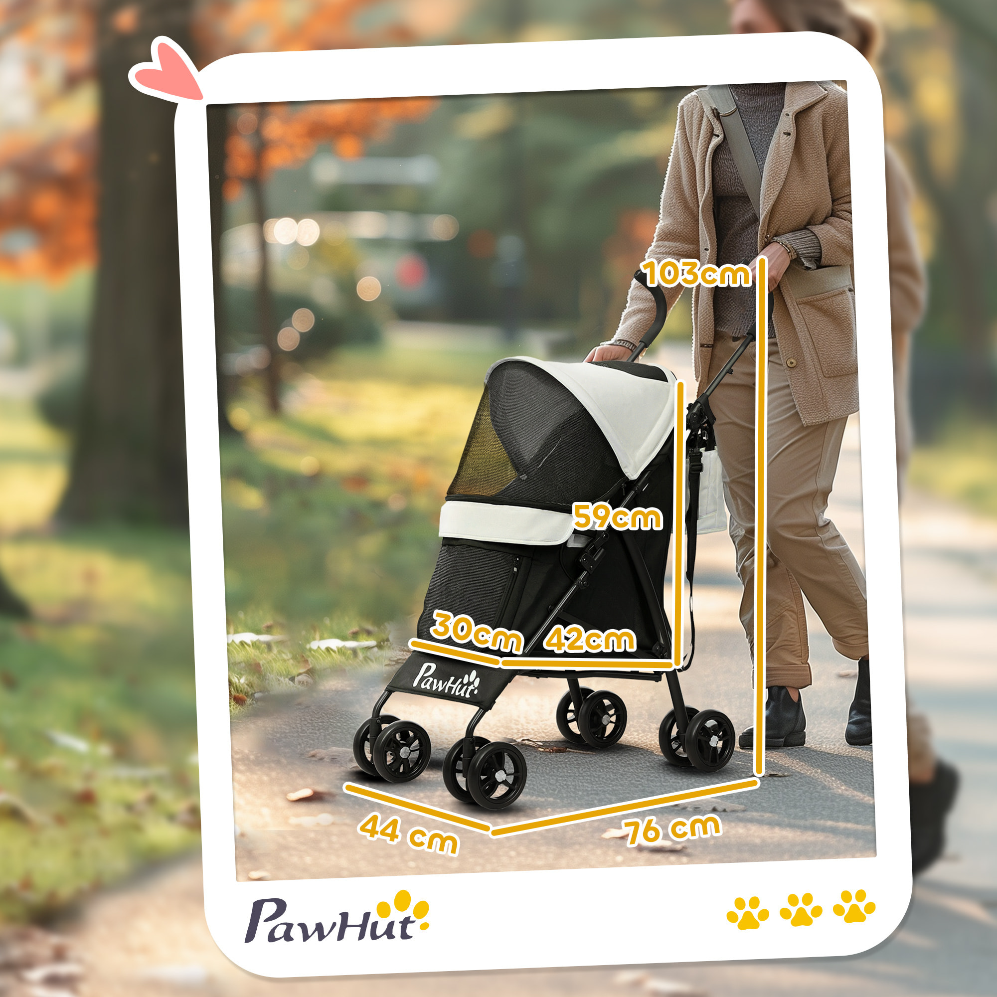 Cochecito para Perros Pequeños con Estructura de Paraguas Carrito para Perros Plegable con Cojín Lavable Portavaso Ventanas de Malla y Bolsa de Almacenamiento Crema