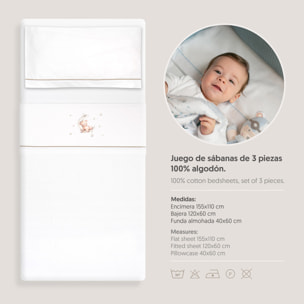 Triptico Cuna Franela Estampado Oso Luna Estrellas Bco/Verde