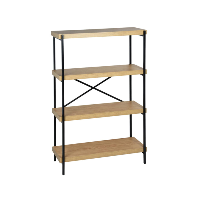 Etagère 4 niveaux industrielle effet frêne et métal - LOFT-   L 80 x l 30 x H 120cm