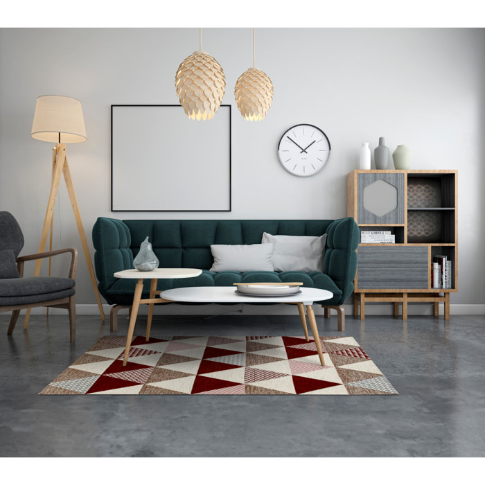 TAPPETO ARREDO TRIANGOLI MARRONE FONDENTE CON FONDO ANTISCIVOLO