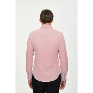 Camicia Uomo 2 Bottoni Button Down 7 Bottoni Slim Cotone Poliestere Stampa Bianco e Rosso