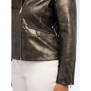 Fiorella Rubino - Giacca biker con inserti in tessuto stretch - Marrone