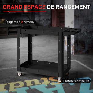 Servante chariot à outils 2 niveaux plateaux séparateurs poignée max. 227 Kg plastique noir