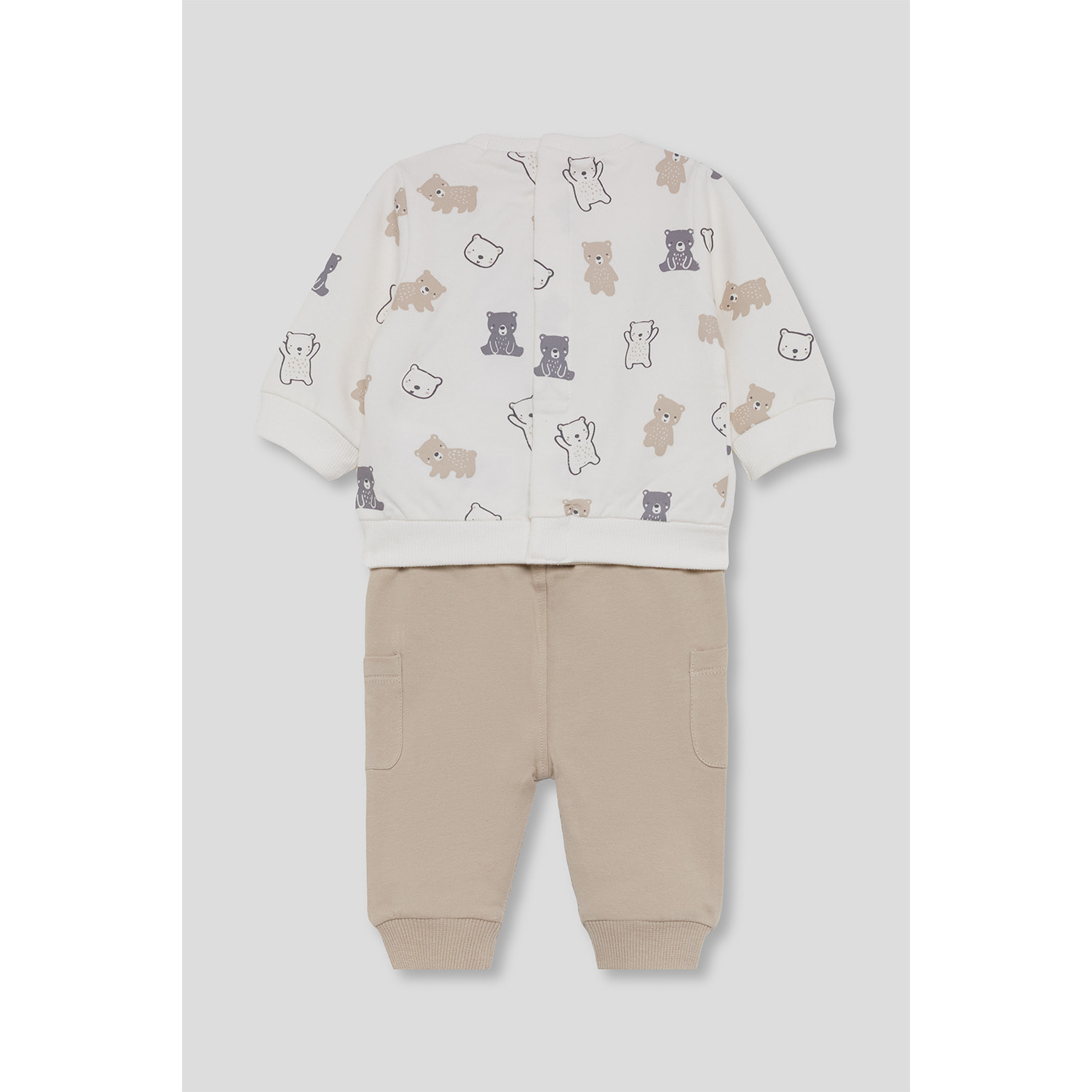 Conjunto bebé niño sudadera crudo y pantalón beige, estampado de ositos y bolsillos laterales | Color: Tostado | Street Monkey