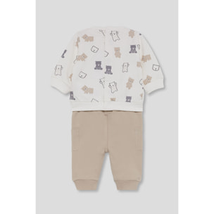 Conjunto bebé niño sudadera crudo y pantalón beige, estampado de ositos y bolsillos laterales | Color: Tostado | Street Monkey