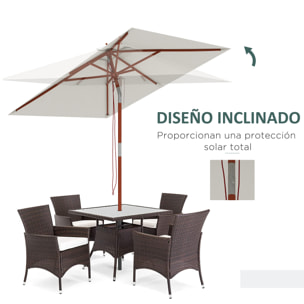 Sombrilla de Jardín 200x150x235 cm Parasol de Terraza Rectangular Inclinable con Anti-UV Impermeable y Poste de Madera para Playa Patio Beige