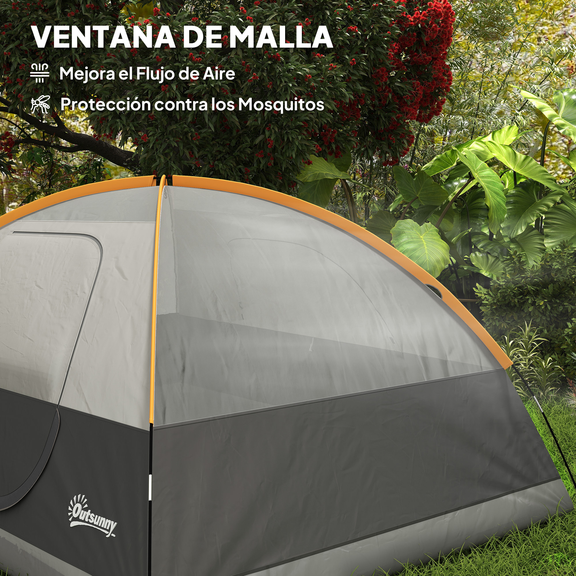 Tienda de Campaña para 2-4 Personas Tienda de Camping Plegable con Puerta Ventana de Malla Bolsillos Gancho y Bolsa de Transporte Impermeable Fácil Instalación para Senderismo Naranja y Gris