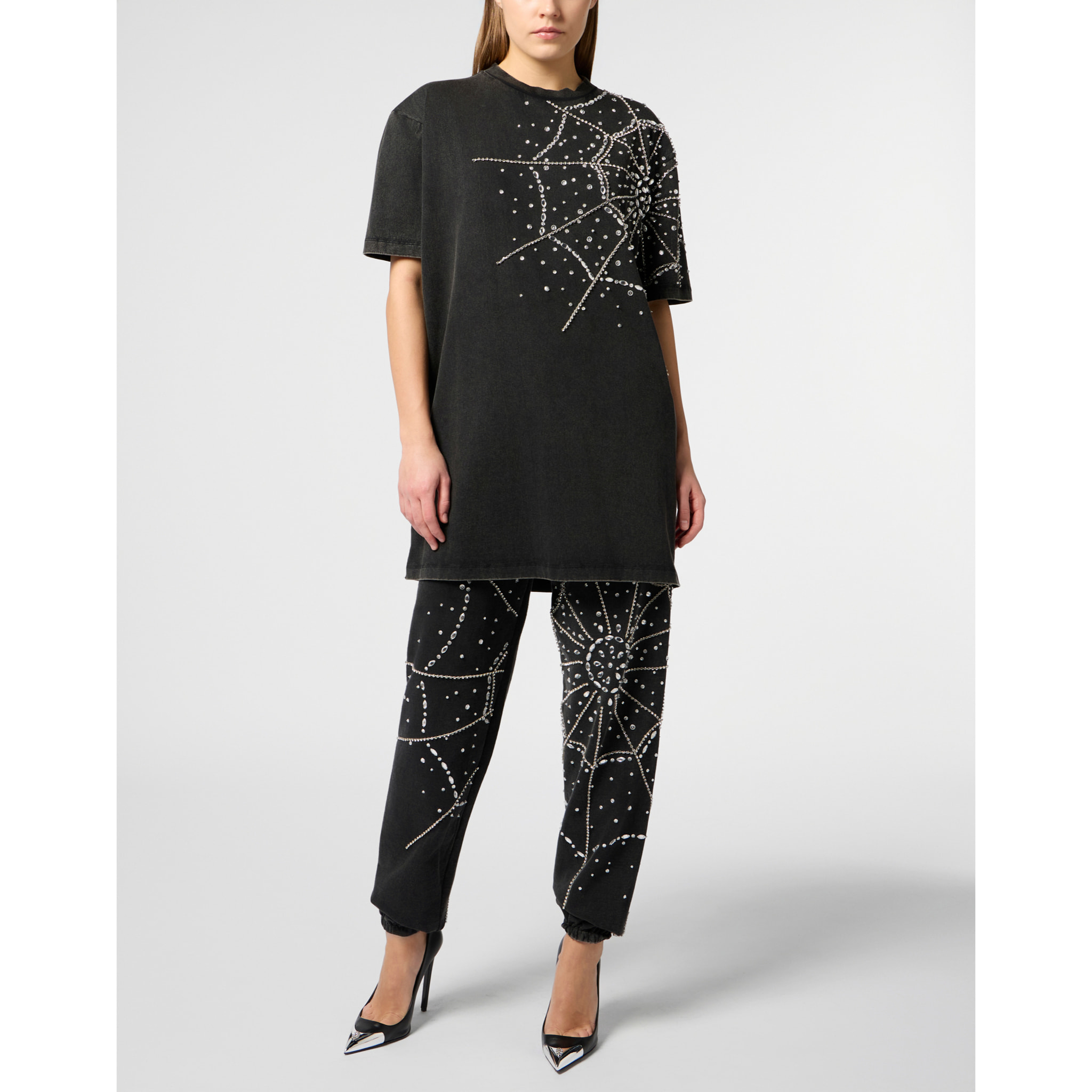 PHILIPP PLEIN T-Shirt Dress Spiderweb Strass