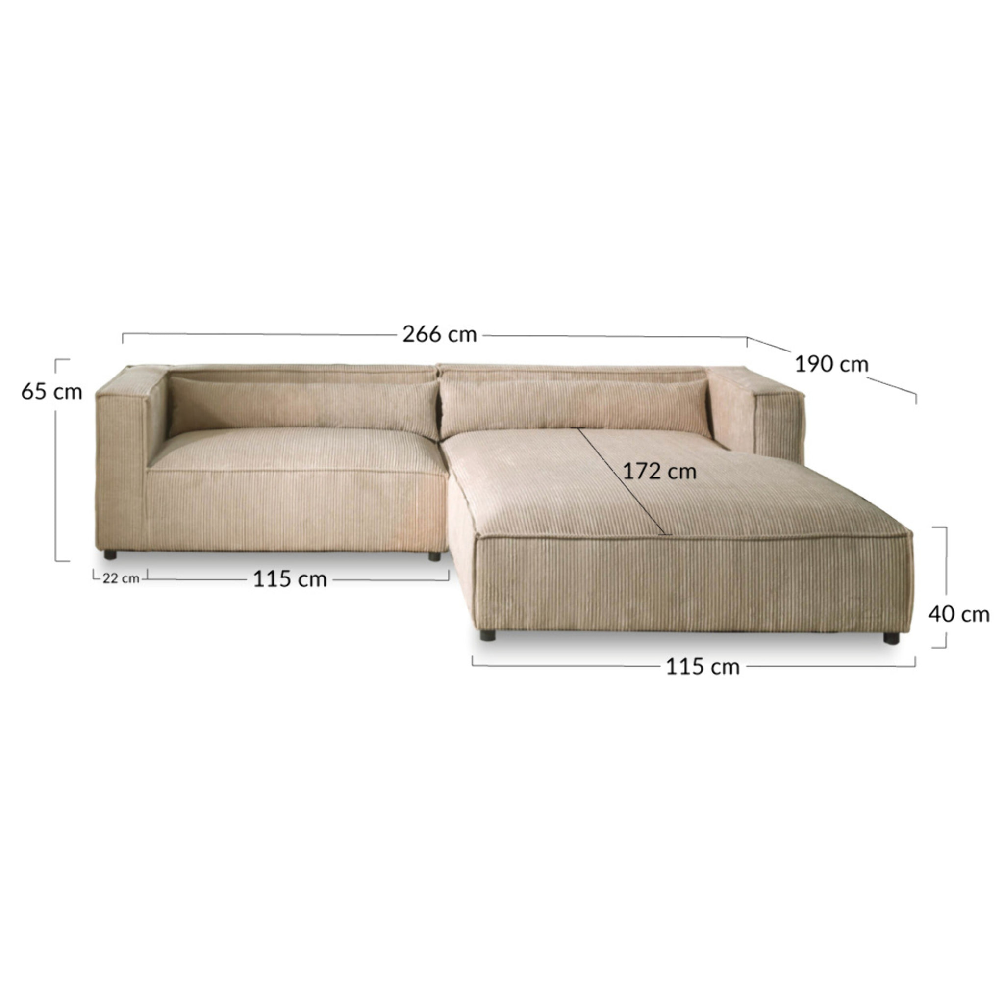 Ela - canapé d'angle droit 4 places - en velours côtelé - style contemporain - Rose