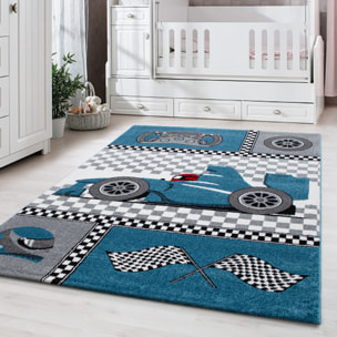 KIDS - Tapis enfant à motif voiture de course bleu - KID0460BLE