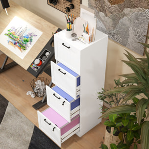 Caisson bureau 2+2 tiroirs verrouillables dossiers suspendus dim. 40x40x131cm MDF blanc