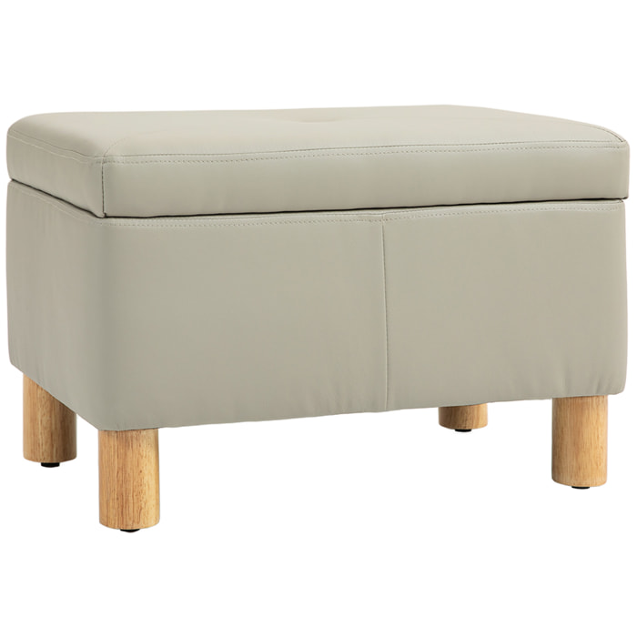 Baúl de Almacenaje para Dormitorio 33L Puff Almacenaje Tapizado en PU Banco de Almacenaje con Patas de Madera para Pasillo Salón 60x38x40 cm Gris Claro