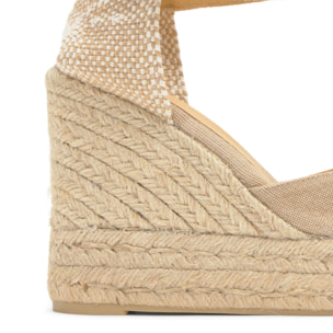 Alpargata de cuña 8 cm en lona de algodón con lazo al tobillo