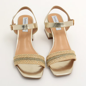 Sandali in simil pelle con tacco comodo quadrato ed applicazione strass