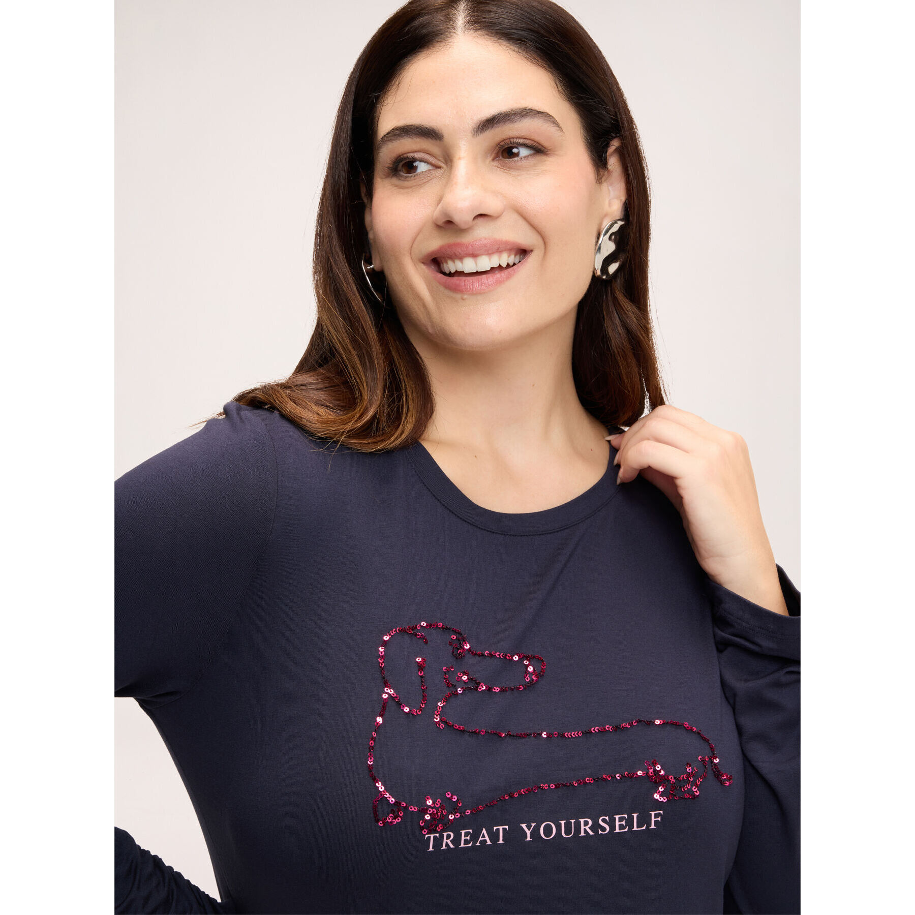 Fiorella Rubino - T-shirt con bassotto in paillettes e scritta - Blu