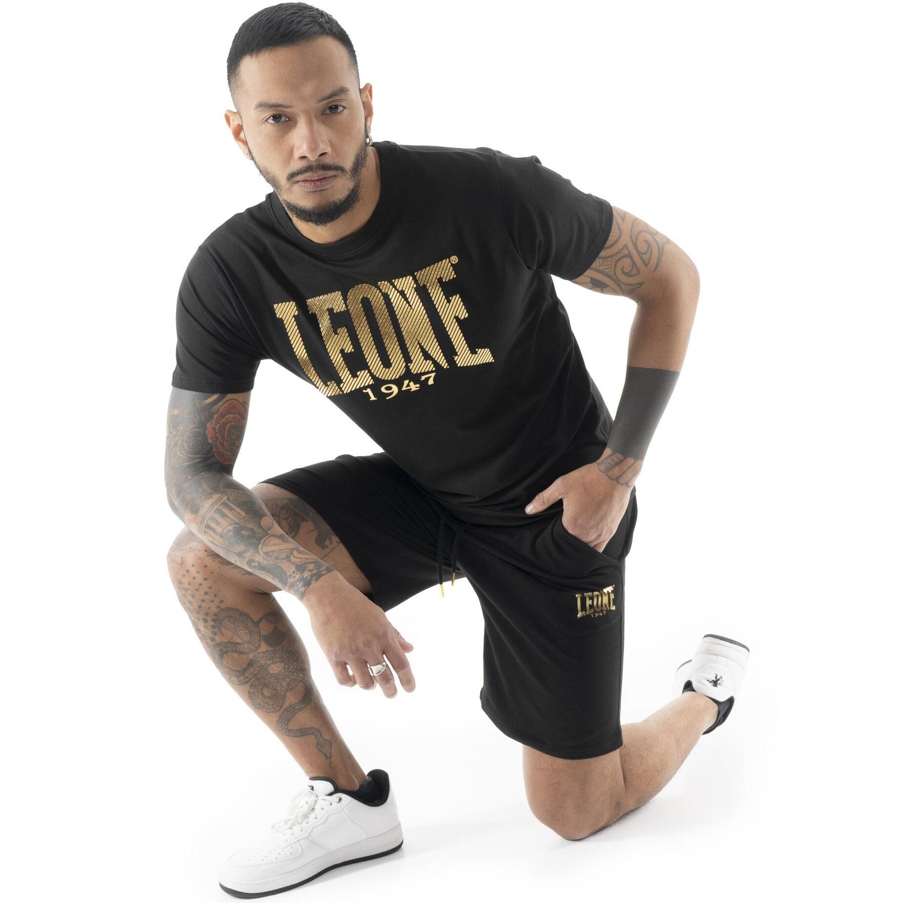 T-shirt da uomo a manica corta in cotone elasticizzato Leone Stripe Gold