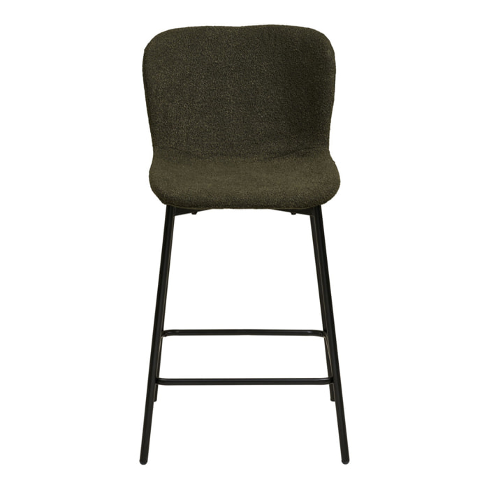 Set 2 sgabelli counter Maceda in bouclé verde scuro con gambe nere 47x55x95 cm