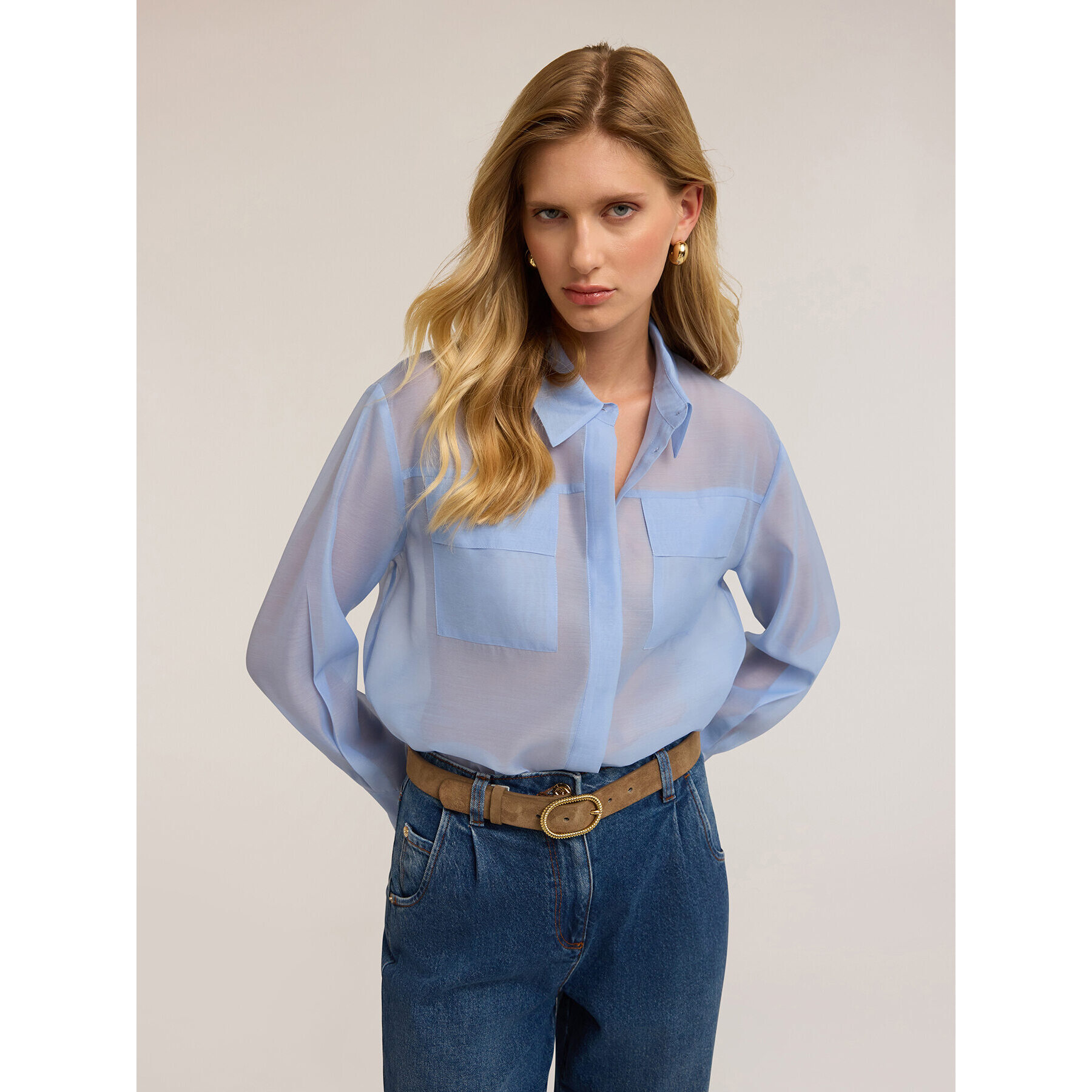 Motivi - Camicia in organza con tasche - Azzurro