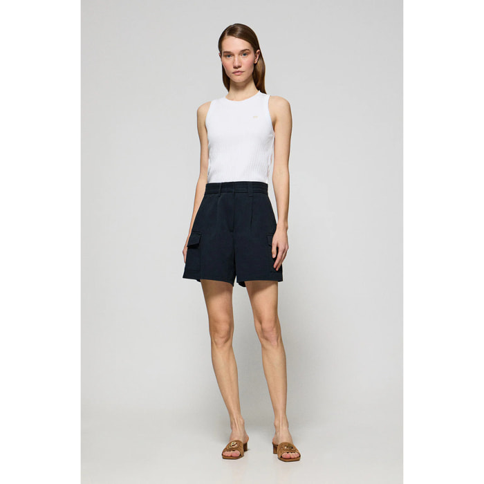 Pantalón corto de sarga Menfis azul marino con detalles Polo Club