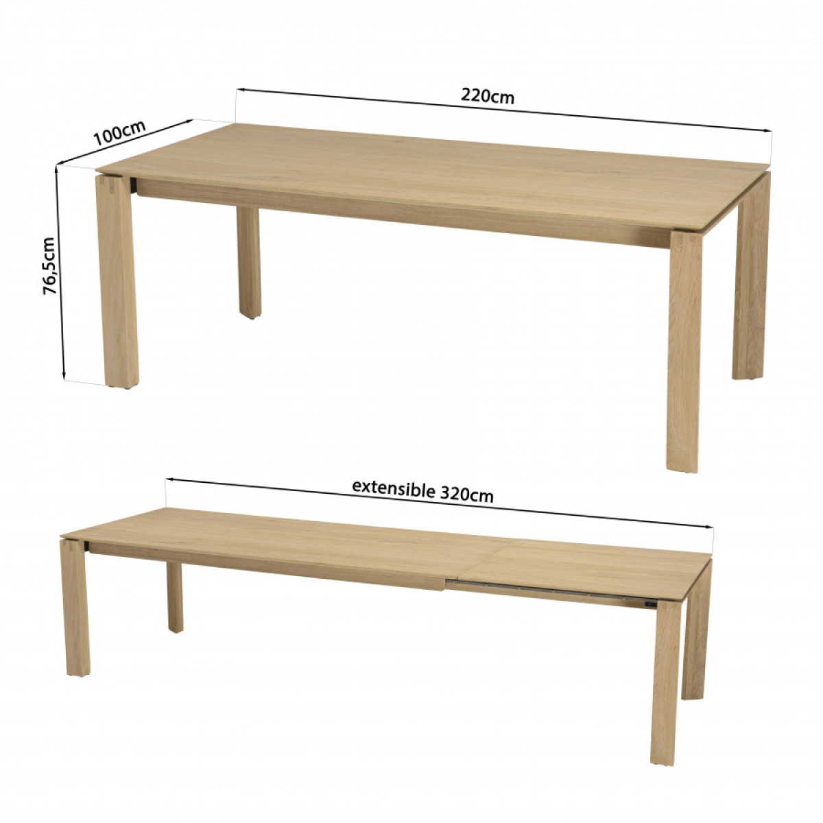 MADISON - Table à manger rectangulaire extensible 220/320cm bois chêne