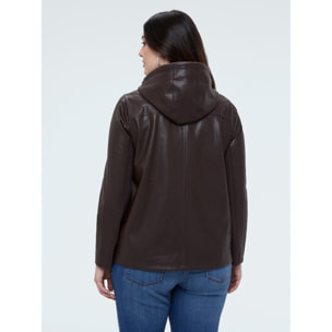 Fiorella Rubino - Giacca biker con cappuccio - Marrone