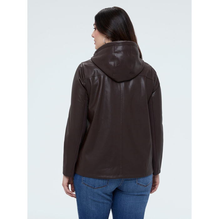 Fiorella Rubino - Giacca biker con cappuccio - Marrone