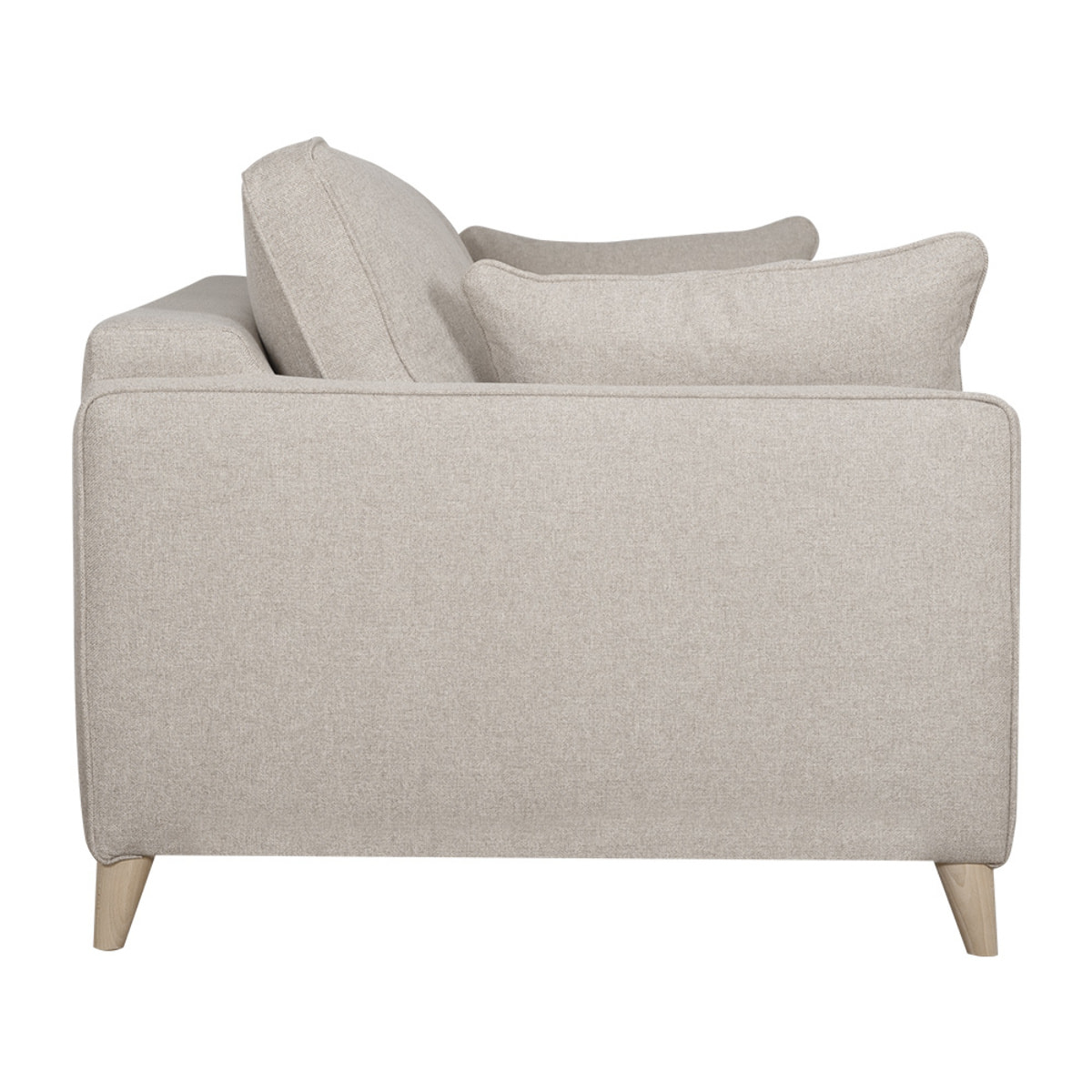 Canapé convertible scandinave 3 places en tissu beige et bois clair avec matelas 10 cm PAPEL