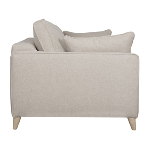 Canapé convertible scandinave 3 places en tissu beige et bois clair avec matelas 10 cm PAPEL