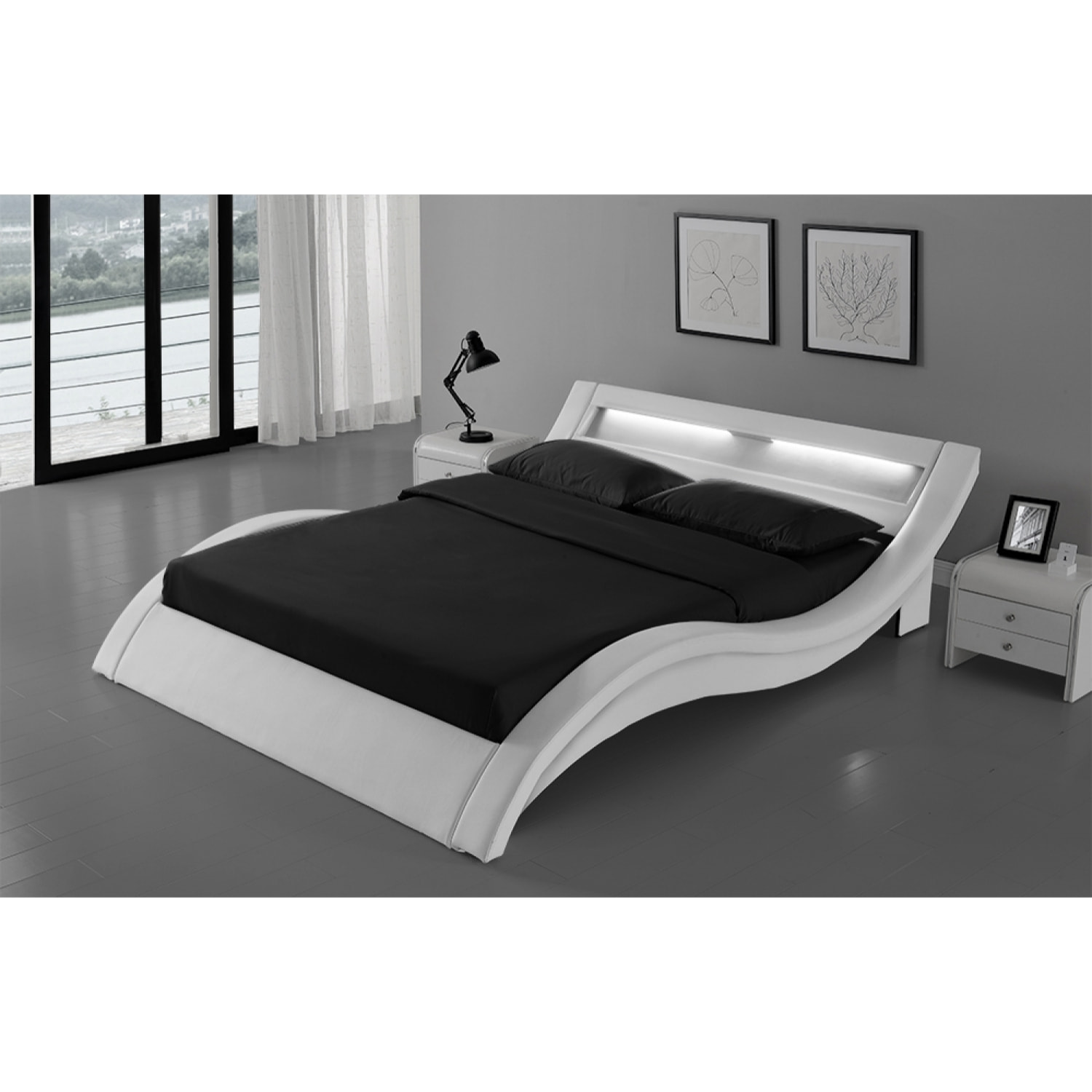 Cadre de lit avec LED 140 x 190 cm en PU blanc JULIA
