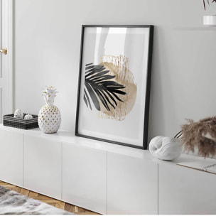 Affiche encadrée feuille abstraite tons neutres Affiche + cadre en métal - Noir