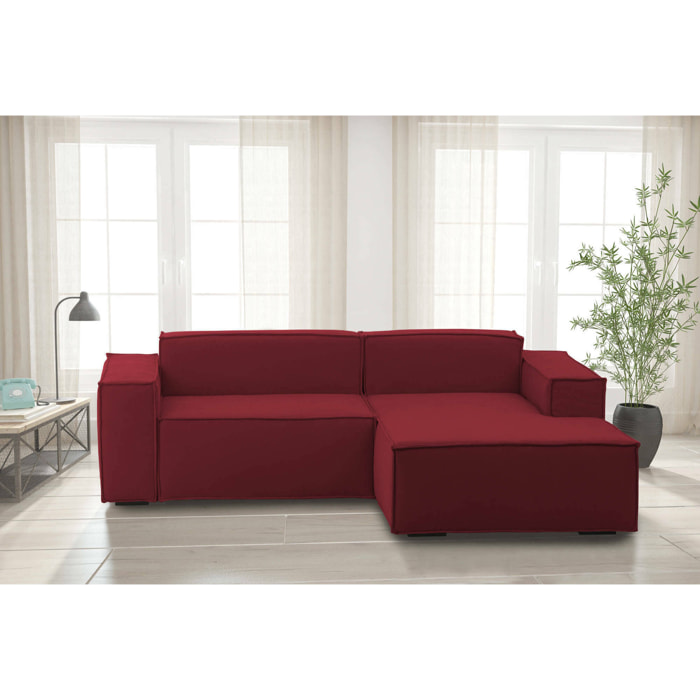 Divano fisso Lidia, Divano componibile a 2 posti large con penisola destra, 100% Made in Italy, Sofà moderno in tessuto, Cm 240x170h70, Rosso