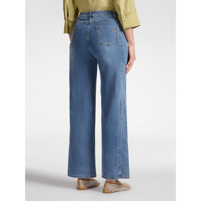 Elena Mirò - Jeans 5 tasche mid wide leg - Blu