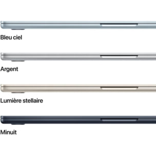 Ordinateur Apple MACBOOK Air 15" Puce M4 CPU 10 / GPU 10 cœurs Mémoire RAM 16Go Stockage 1To SSD Retina Argent
