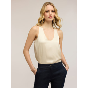 Motivi - Top de raso de hombro ancho - Blanco