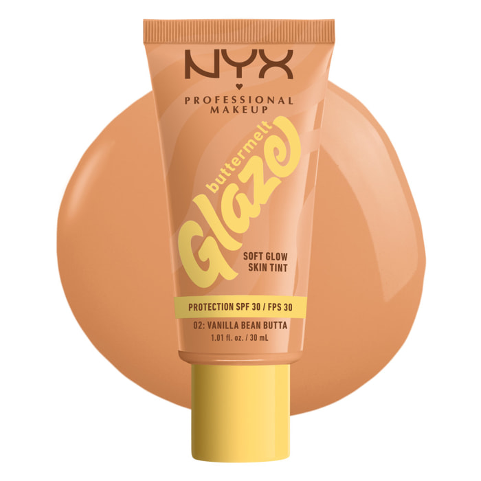 NYX Professional Makeup Buttermelt Glaze Tint, Fond de teint SPF30 jusqu'à 12h de tenue, Vanilla Bean Butta