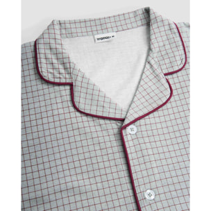 Pijama largo camisero algodón cuadro orena burdeos