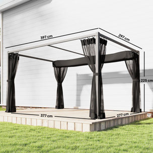 Pérgola de Jardín 3x4 m con Techo Retráctil y 4 Paredes Laterales de Malla, Cenador de Jardín con Estructura de Aluminio, UPF30+, Pabellón para Exterior, Patio, Terraza, Gris Oscuro