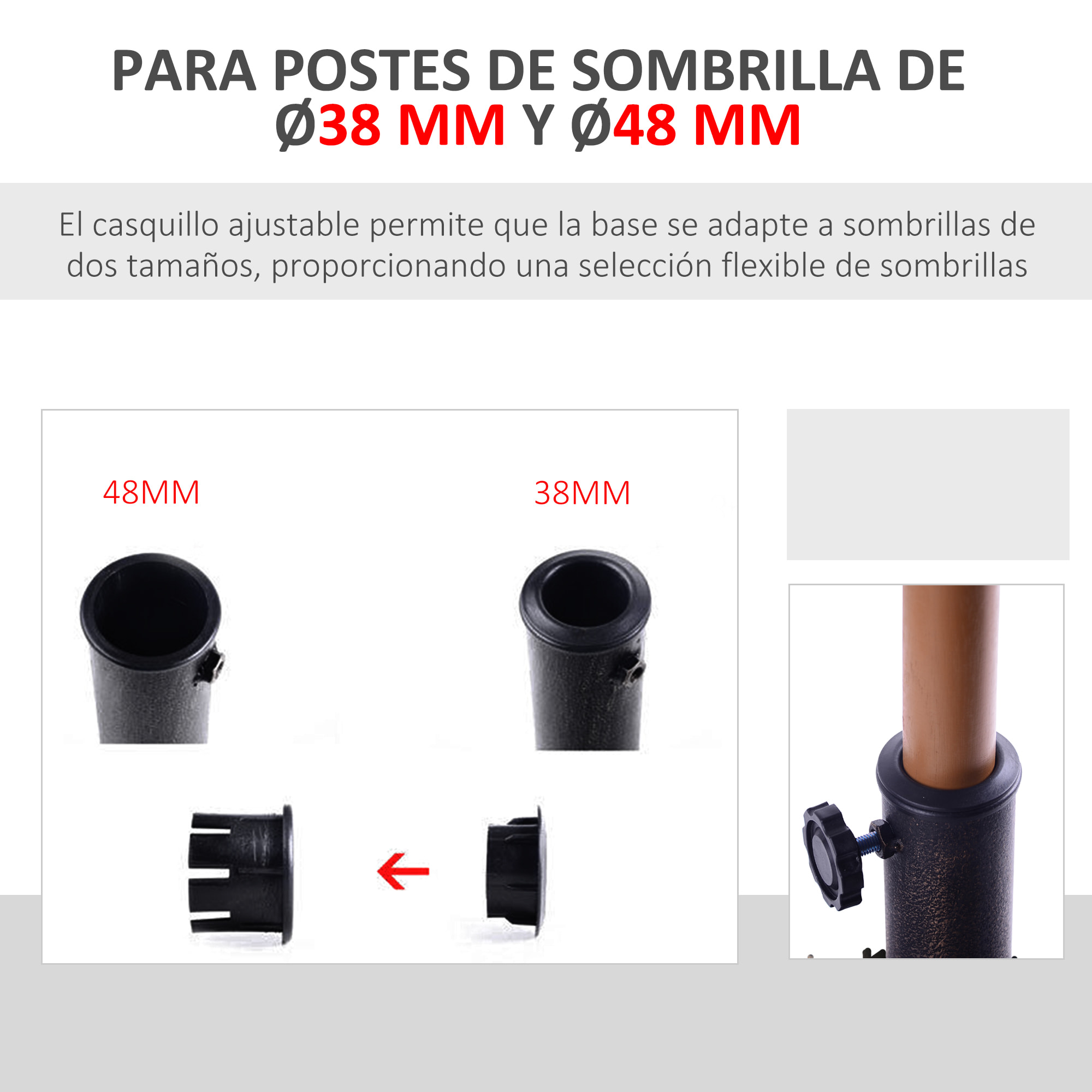 Base de Sombrilla Peso 15 kg Soporte para Parasol de Resina para Mástiles de Ø3,8 cm y Ø4,8 cm para Terraza Patio Jardín Playa 47x47x32 cm Bronce