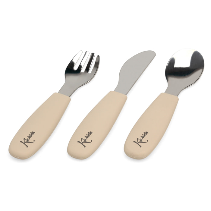 CUBIERTOS DE ACERO Y SILICONA BEIGE