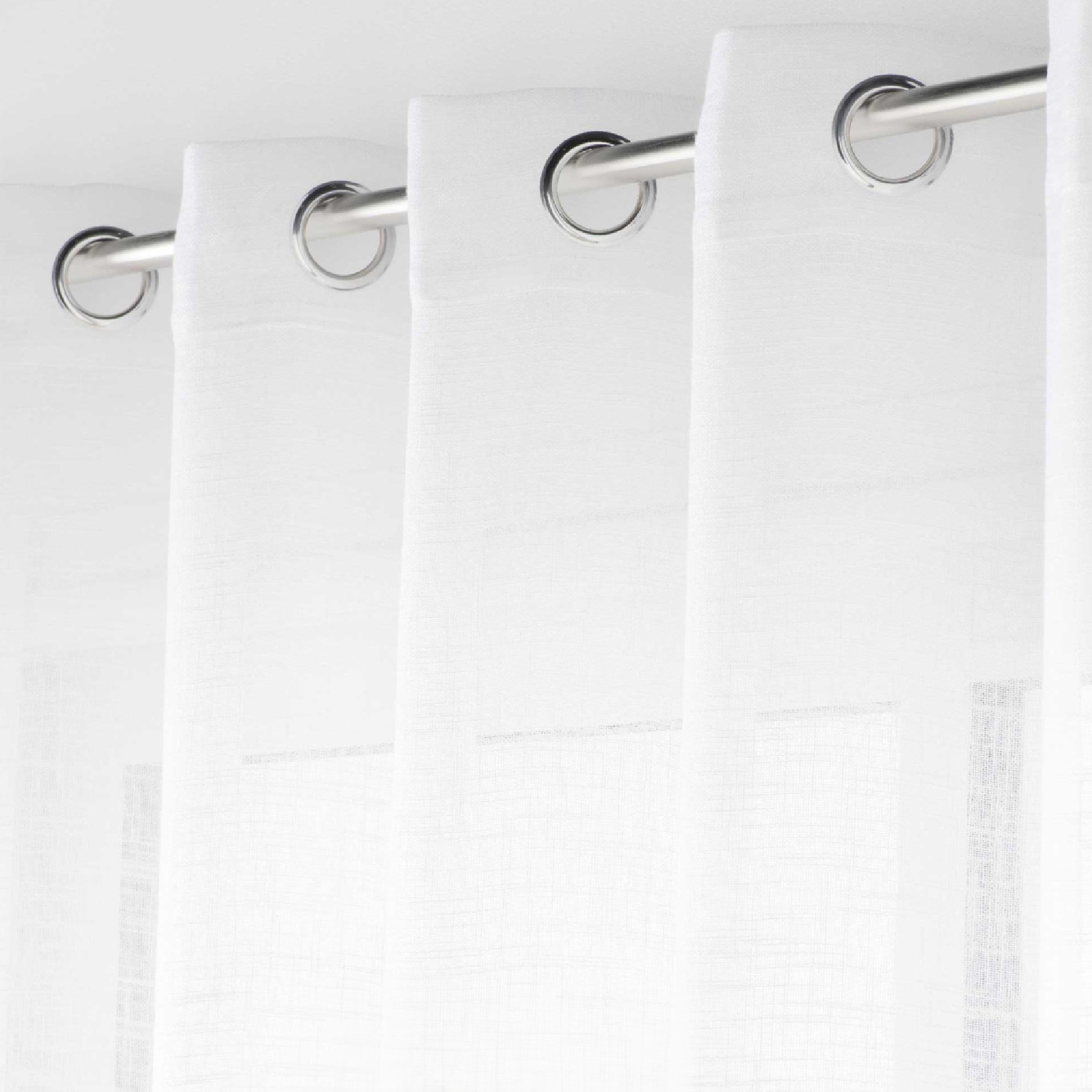 Voilage grande largeur à Oeillets Haltona Blanc  - Effet Lin Tissé - Blanc