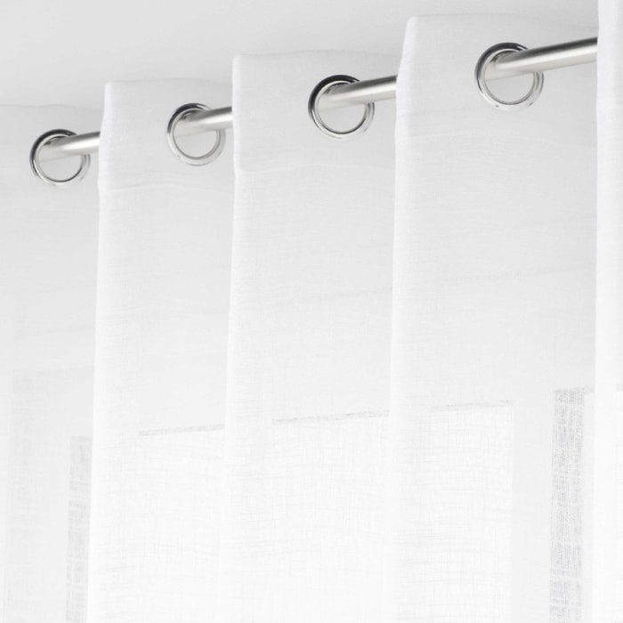 Voilage grande largeur à Oeillets Haltona Blanc  - Effet Lin Tissé - Blanc