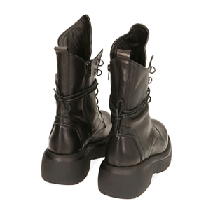 Botines militares negros en piel, tacón 6 cm