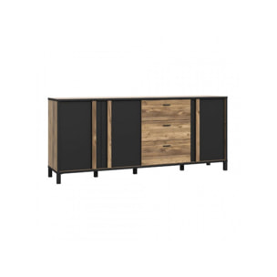 Buffet en bois effet chêne et noir style industriel L200cm - YAL