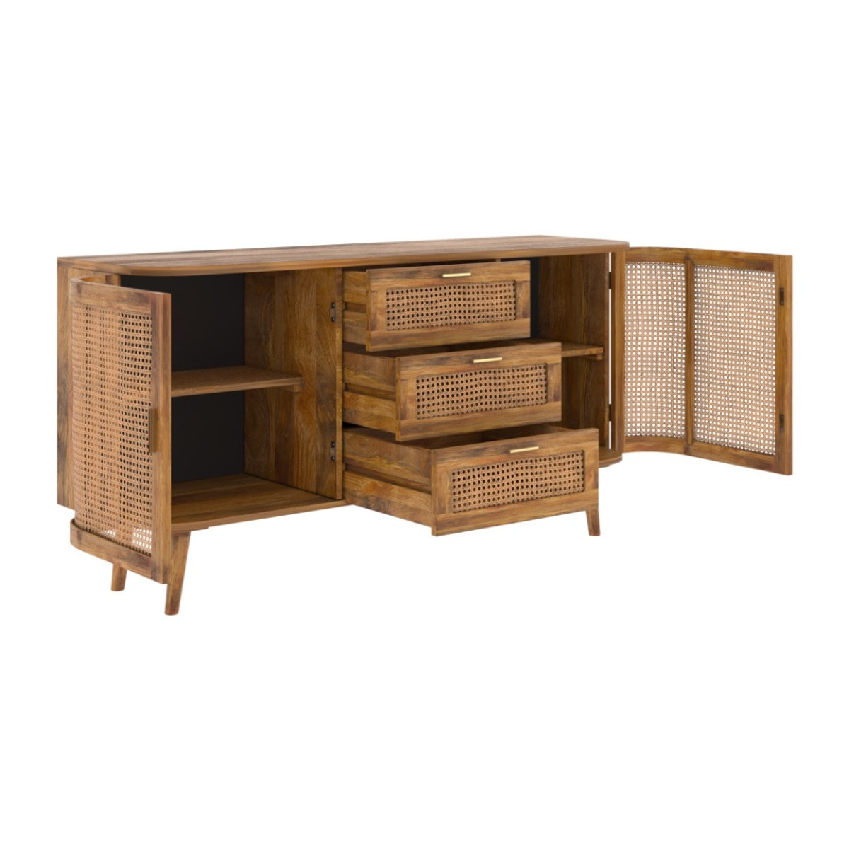 Buffet 2 portes et 3 tiroirs en cannage - Wava